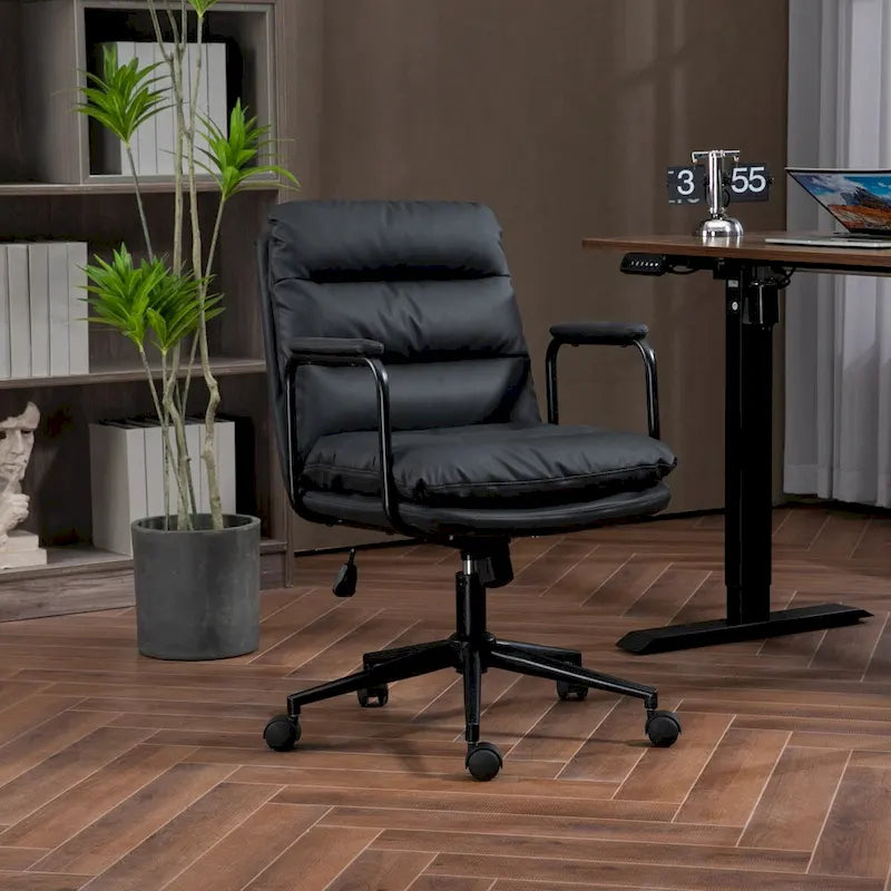 Sedia da ufficio, sedia da scrivania girevole e regolabile per computer con rotelle e braccioli, in pelle PU, ergonomica e a schienale medio