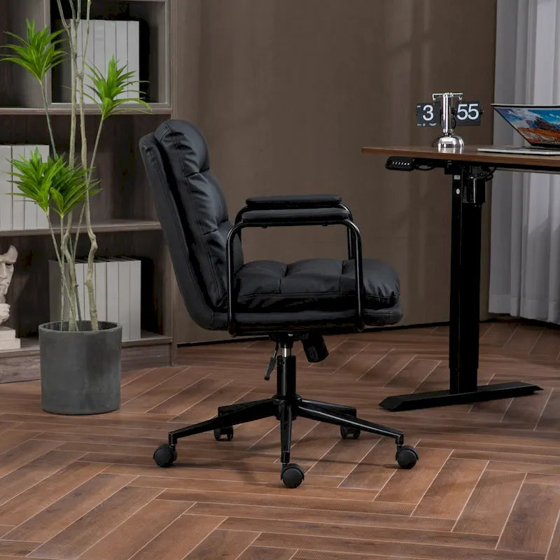 Sedia da ufficio, sedia da scrivania girevole e regolabile per computer con rotelle e braccioli, in pelle PU, ergonomica e a schienale medio