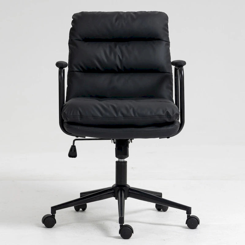 Sedia da ufficio, sedia da scrivania girevole e regolabile per computer con rotelle e braccioli, in pelle PU, ergonomica e a schienale medio