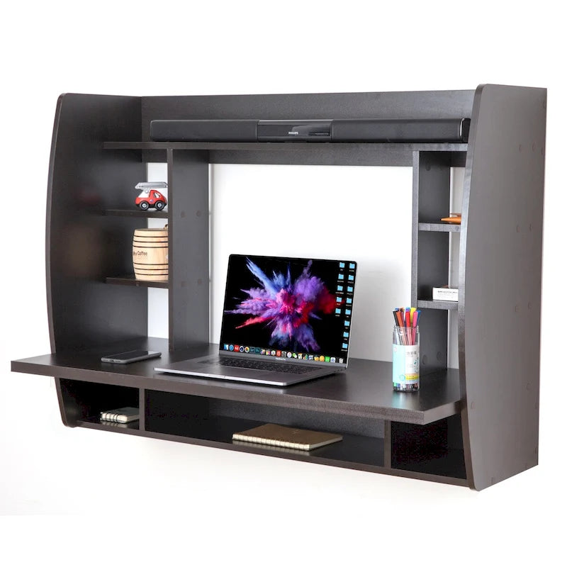 Scrivania per Computer a Muro Versatile - Scrivania da Studio Elegante e Salvaspazio con Mensole - Ideale per il Soggiorno