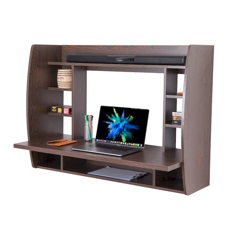 Scrivania per Computer a Muro Versatile - Scrivania da Studio Elegante e Salvaspazio con Mensole - Ideale per il Soggiorno