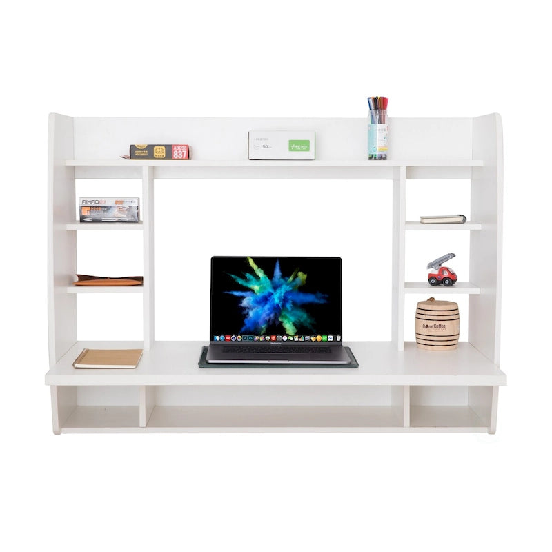 Scrivania per Computer a Muro Versatile - Scrivania da Studio Elegante e Salvaspazio con Mensole - Ideale per il Soggiorno