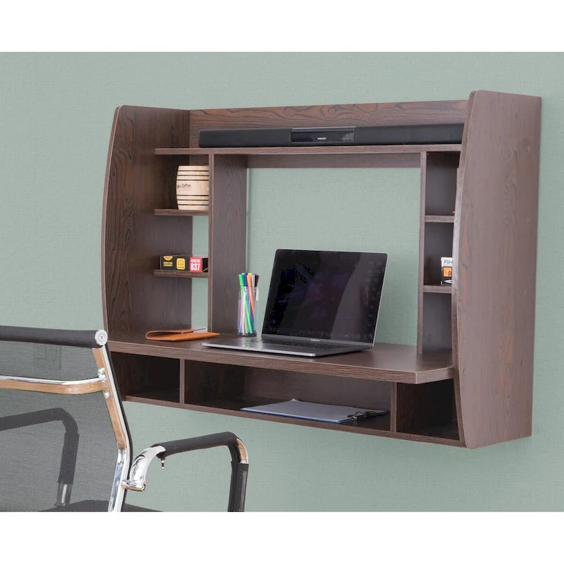 Scrivania per Computer a Muro Versatile - Scrivania da Studio Elegante e Salvaspazio con Mensole - Ideale per il Soggiorno