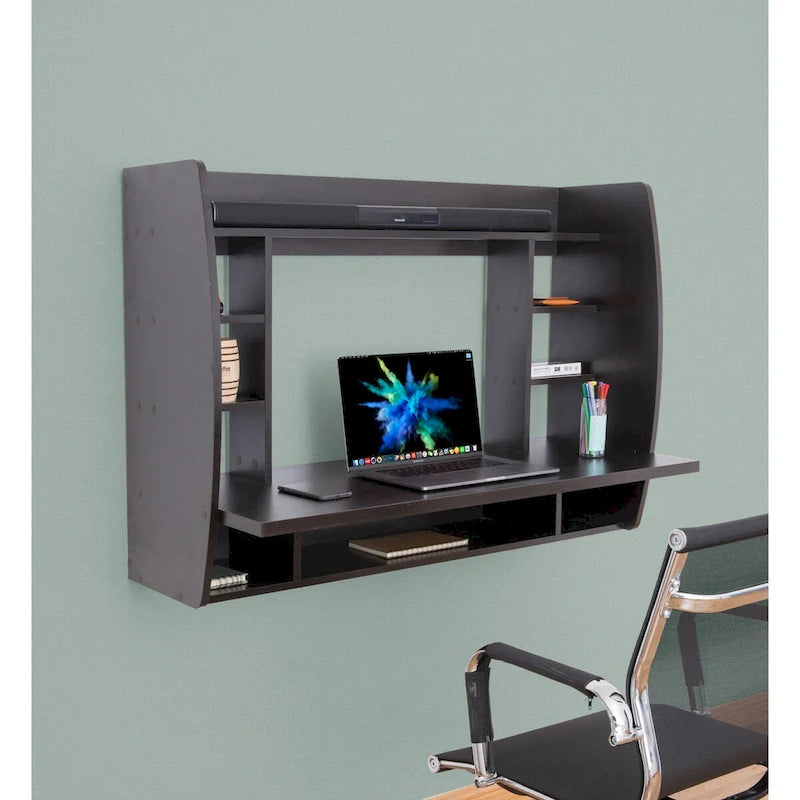 Scrivania per Computer a Muro Versatile - Scrivania da Studio Elegante e Salvaspazio con Mensole - Ideale per il Soggiorno