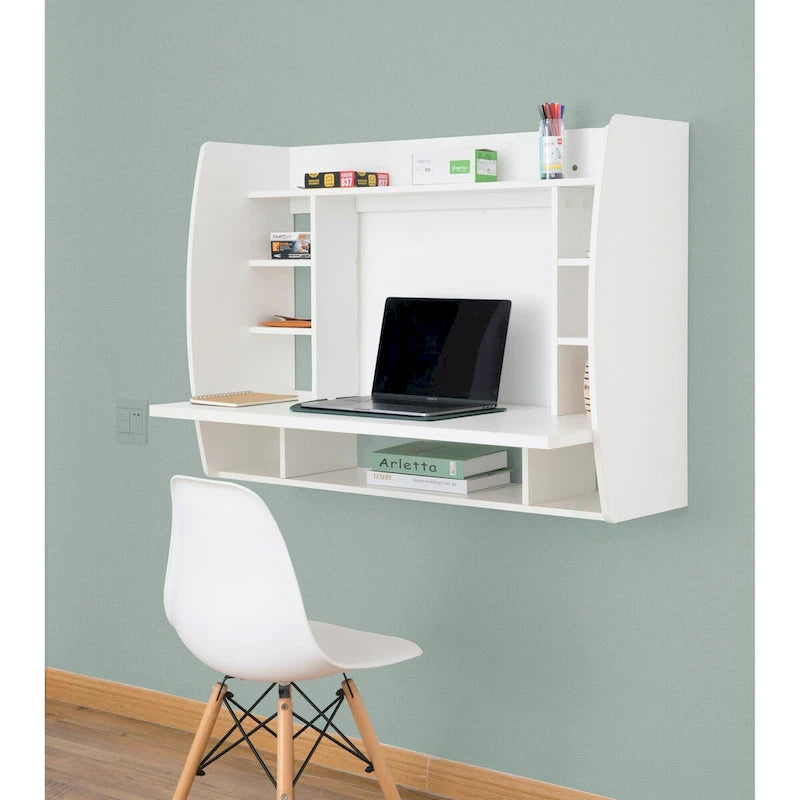 Scrivania per Computer a Muro Versatile - Scrivania da Studio Elegante e Salvaspazio con Mensole - Ideale per il Soggiorno