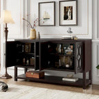 Elegante Consolle Retro/Mobile Contenitore/Madia con Ante a Specchio, Ripiani Spaziosi e Gambe Robuste in Legno di Acacia
