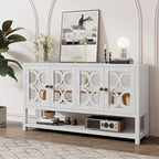 Elegante Consolle Retro/Mobile Contenitore/Madia con Ante a Specchio, Ripiani Spaziosi e Gambe Robuste in Legno di Acacia