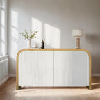 Wood Curved Corner Cabinet with Adjustable Shelves and 4 Door